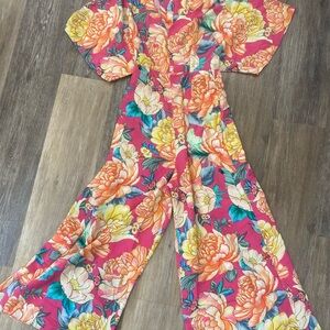 Anthropologie Pink Floral Jumpsuit